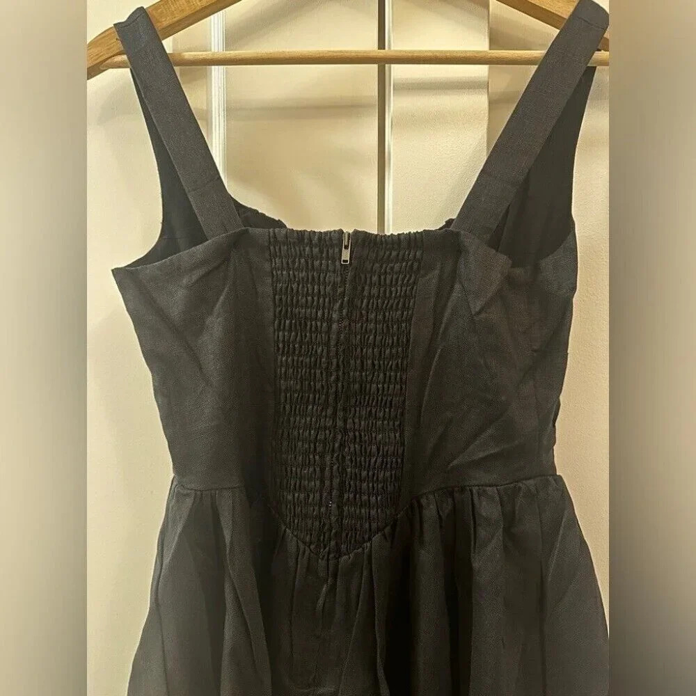 NEW Reformation Balia Linen Midi Dress in Black | size 2 - Picture 11 of 12